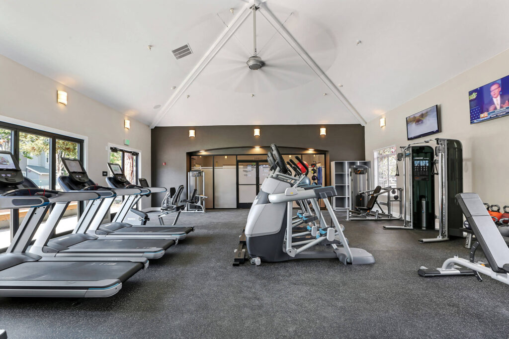Indoor fitness center with cardio and strength equipment